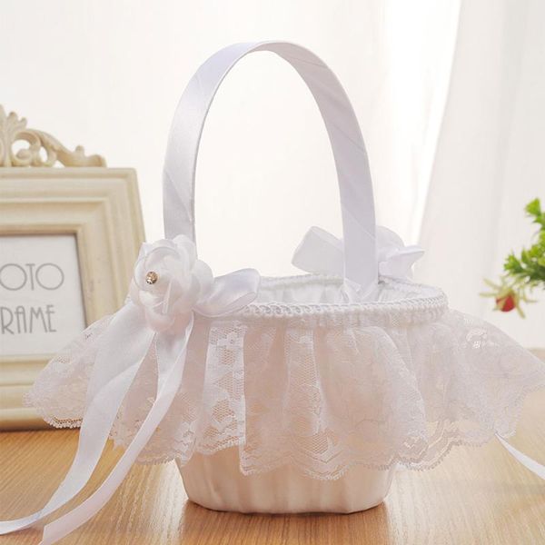 

wedding lace ribbon bowknot flower basket ceremony party sweet girls bridesmaid collection fruit candies container decoration