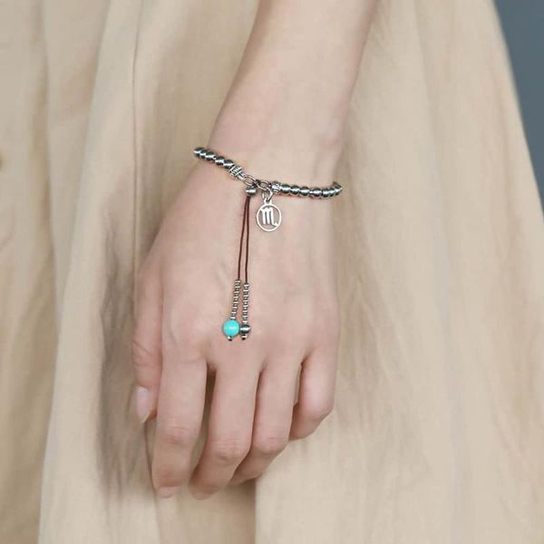 

charm bracelets 5mm silver womens bracelet beaded chain stainless steel 12 zodiac sign constellations adjustable 2021 fashion jewelry db63, Golden;silver