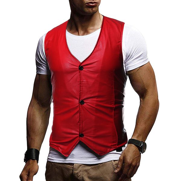

fashion vest men's business gentleman solid pu leather versatile 3914, Black;white