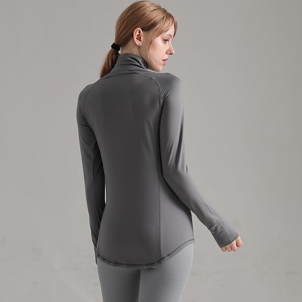 

women's t-shirt yoga suit women's sports stand collar pullover long sleeve quick drying training slim fit bodysuit, White