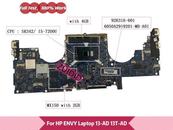

motherboards 926316-601 tpn-i128 for envy 13-ad 13t-ad lapmotherboard 926316-001 926316-501 6050a2919201-mb-a01 -7200u 4gb mx150/2g