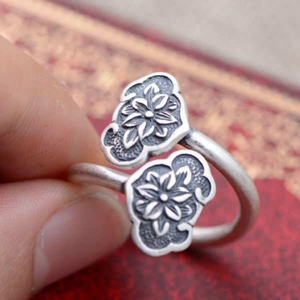 

cluster rings black thai silver wholesale 990 fine ring women do old national wind flexibly opening lotus pure, Golden;silver