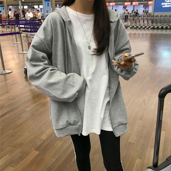 

women's hoodies & sweatshirts fashion zipper women warm casual coat loose long sleeve print strappy sweatshirt, Black