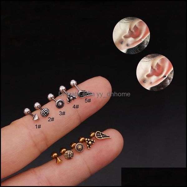 

stud earrings jewelry retro piercing ear bone studs stainless steel screw for women 1pc drop delivery 2021 r2lbr, Golden;silver