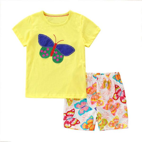

jumping meters summer clothing sets girls cotton fashion butterflies embroidery children's 2 pcs set cute suits toddler, White