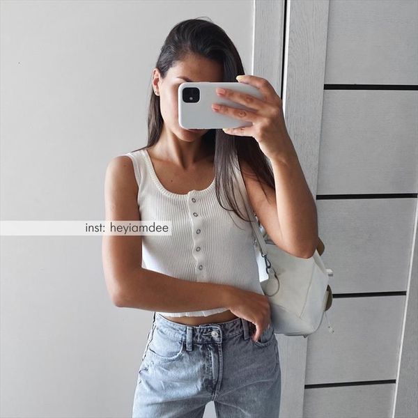

knitted small vest mschf women tank sling outside wearing a hong kong style sleeveless t shirt with pop up, White