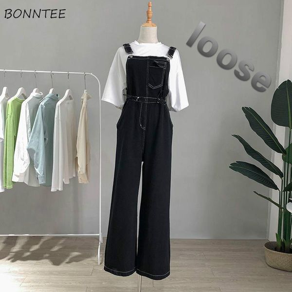 

jumpsuits women korean style fashion loose casual all-match leisure trendy daily pockets streetwear womens high waist harajuku, Black;white