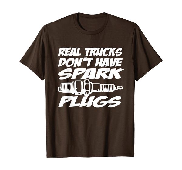 

real trucks don't have spark plugs, funny 4x4 racing t-shirt, White;black