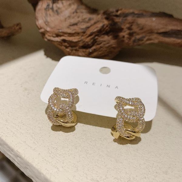 

stud 2021 arrival 14k gold plated unique twist link earrings for women luxury jewelry zircon, Golden;silver