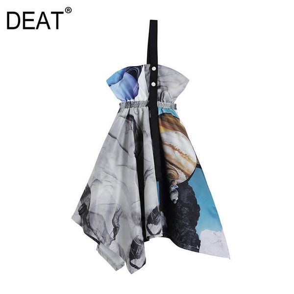 

[deat] women spliced printed hit color suspender dress strapless sleeveless loose fit fashion spring summer 13s564 210527, Black;gray