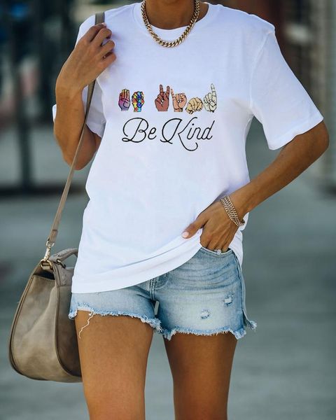 

women's t-shirt be kind women shirt female funny cute hand printing o-neck harajuku casual loose fashion woman gothic punk clothes, White