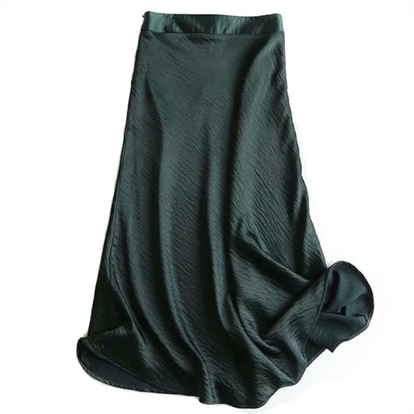 

women high waist green a line skirts japan style office lady summer long elegant faldas streetwear 210421, Black