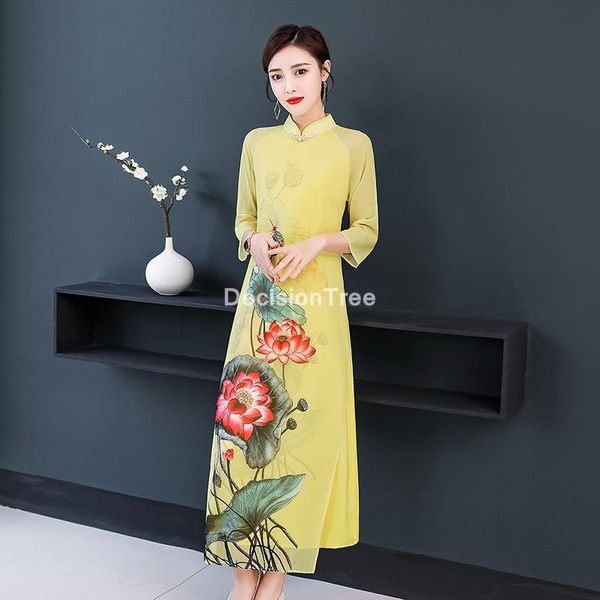 

women chinese style cheongsam aodai floral print wedding party evening dress half sleeve qipao elegant ethnic clothing, Red