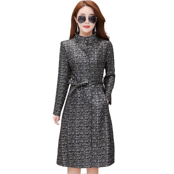 

women's trench coats luxury clothes windbreaker coat female middle age clothing autumn plaid long jacket korean fashion 1405, Tan;black