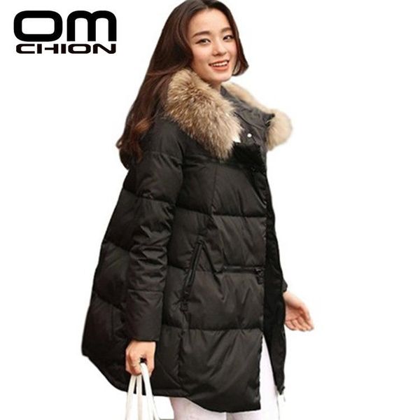 

women's trench coats omchion 2021 autumn winter jacket women coat raccoon fur collar hat long sleeve outwear plus size thick cotton par, Tan;black