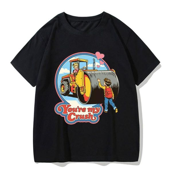 

women's t-shirt black oversized t shirt women fun you're my crush cartoon print aesthetic tee y2k graphic casual tshirt female te, White