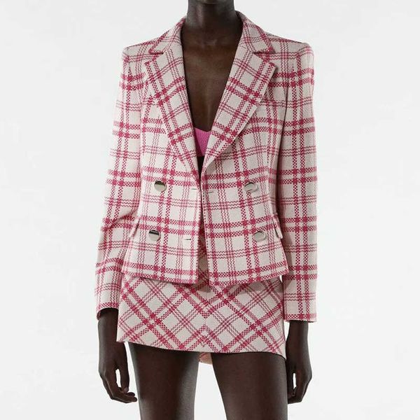

suits za british plaid office women suit 2-piece suits spring fashion simple slim short skirt 210601, White