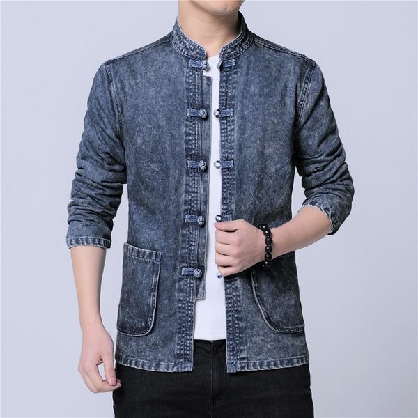 

chinese style denim jacket men streetwear clothes jeans jacket men hip hop windbreaker men jacket coat hanfu spring 10668, Red