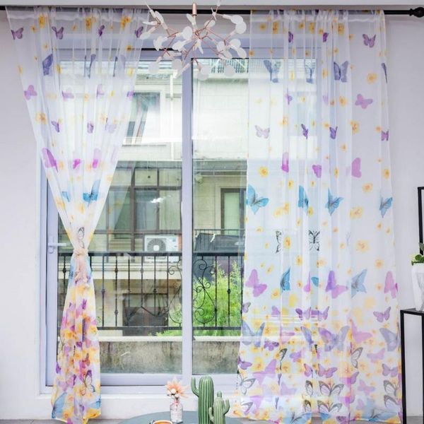 

curtain & drapes sheer elastic voile semi polyester butterflies pattern window for home