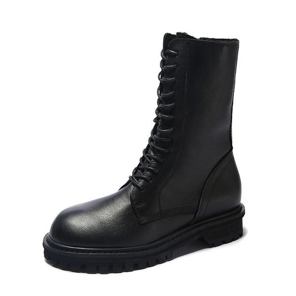 

2020 new style womens Genuine Leather fashion Martin boots trend girls Motorcycle boots womens shoes, Black