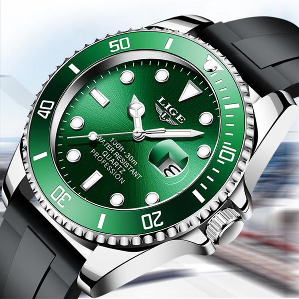 

wristwatches lige fashion diver watch men 30atm waterproof date clock sport watches mens quartz wristwatch relogio masculin, Slivery;brown