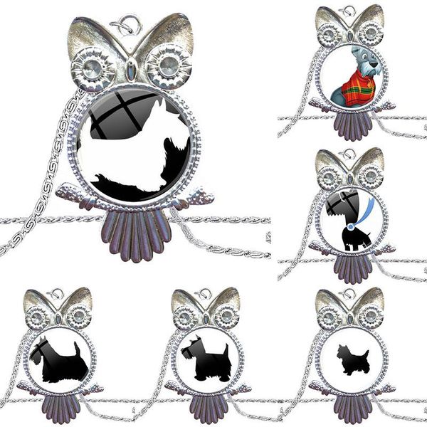 

pendant necklaces cute scottish terrier for women girls fashion glass cabochon necklace plated statement jewelry, Silver