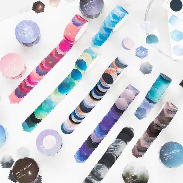 

100 pcs/roll moon stars dots washi tape round stickers dot stickers for diy decorative diary planner scrapbooking p ablums
