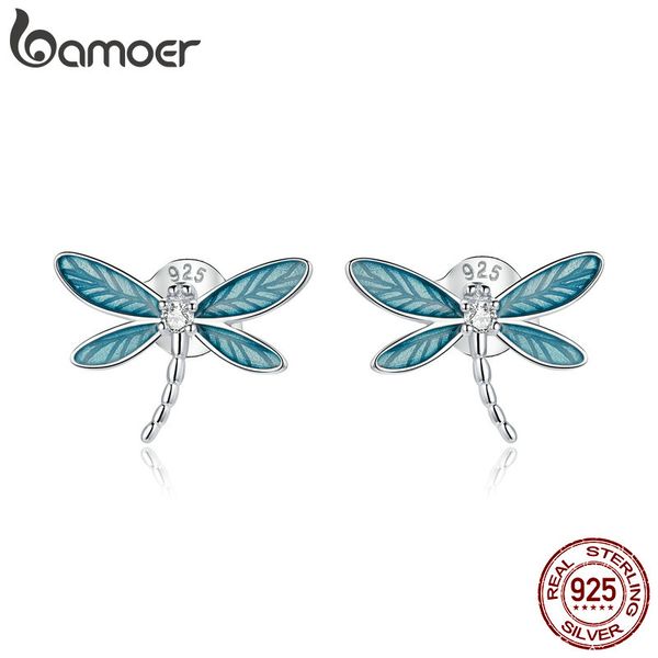 

bamoer 925 sterling silver dragonfly earrings for women hypoallergenic silver jewelry for kid hypoallergenic earring bse455, Golden;silver
