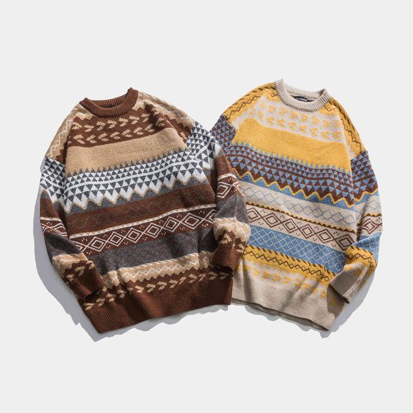 

boutique sweater 2021 winter national style men's pullover round neck casual t-shirt wear, White;black