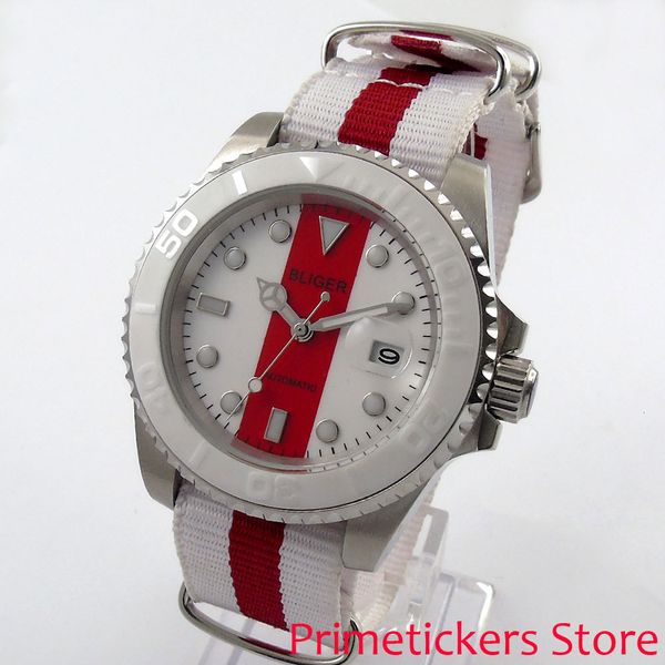 

40mm bliger sapphire crystal date nylon tape automatic clockwork heren clock calendar, Slivery;brown