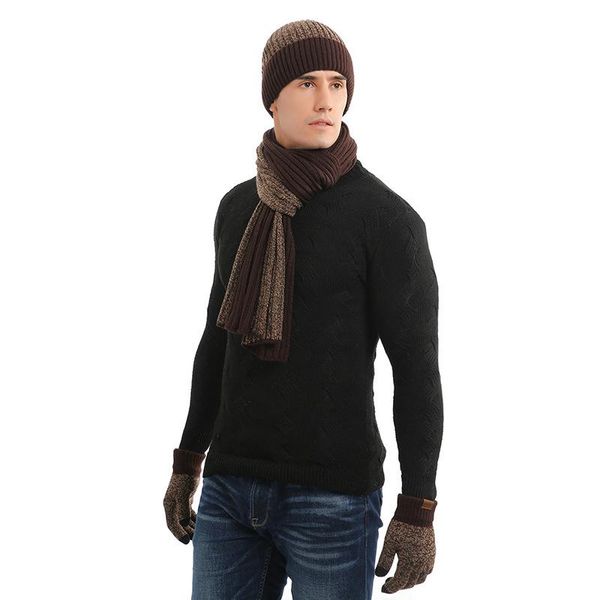 

hats, scarves & gloves sets winter knitted warm hat scarf three-piece set men's and women's woolen thickened hats wholesale, Blue;gray