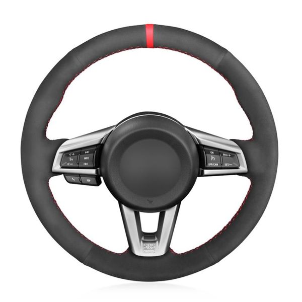 

steering wheel covers hand-stitched black suede red marker no-slip car cover for mx-5 2021