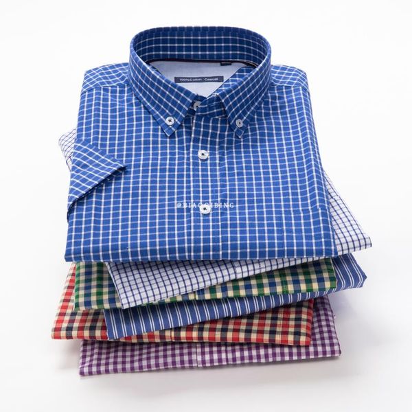 

plus size shirt 5xl 8xl 10xl 100% cotton summer men shirts 2021 arrivals men's plaid short sleeve casual, White;black