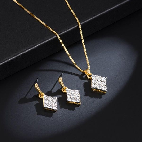 

earrings & necklace gu57 women fashion party crystal set geometric square alloy plating jewelry, Silver