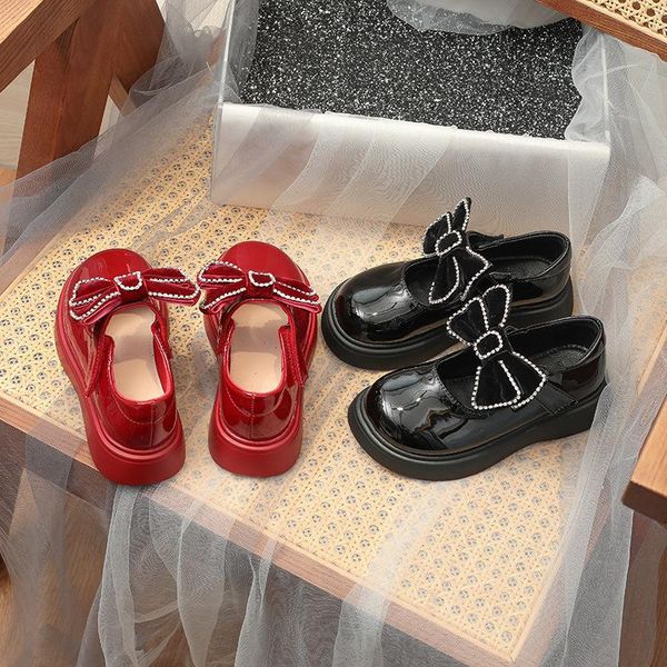 

flat shoes girls' princess fashion children' bow leather little, Black;grey