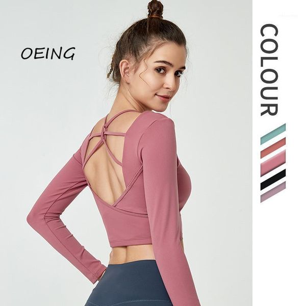 

yoga outfit entgoing open back women seamless long sleeve gym crop sport