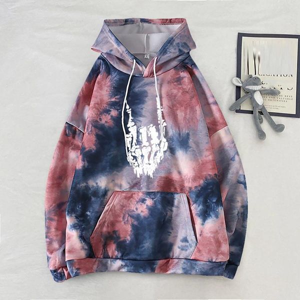 

women's hoodies & sweatshirts womens harajuku autumn skull tie-dye print casual tee long sleeve pocket pullover moletom feminino, Black