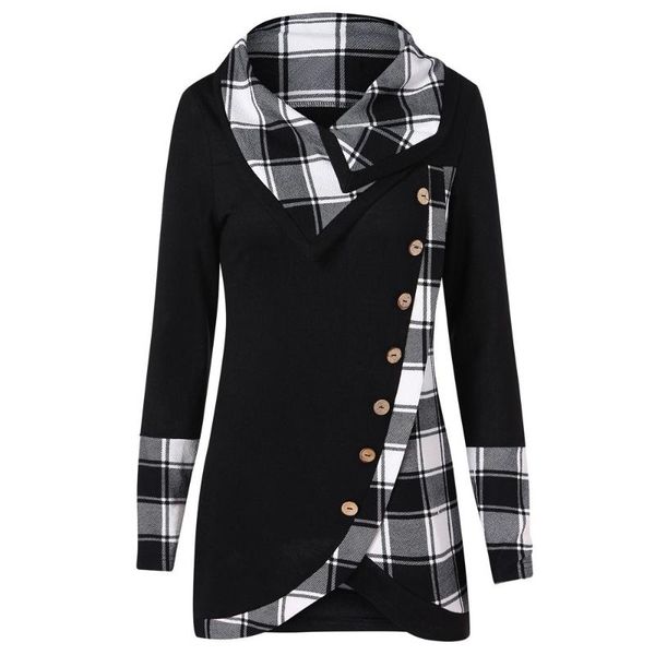 

large size women's clothing plaid shirt blouse women long sleeve turtleneck tartan tunic sweatshirt pullover blouses & shirts, White