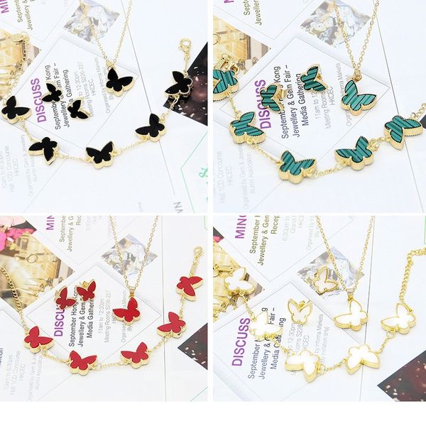 

fashion green red black butterfly bracelet necklace earring women jewelry set
