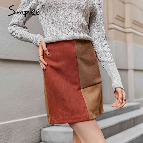 

elegant impact color split joint women a-line bodycon mini skirt high street winter warm short skirts ladies 210414, Black