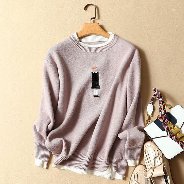 

women's sweaters 2021 o-neck embroidery women and pullovers knitted lady elegant outwear coat, White;black