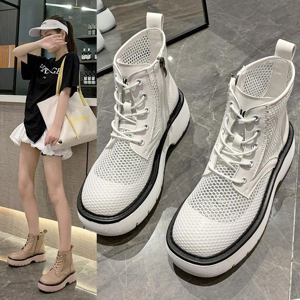 

dress shoes cross-shoes muffins shoe beige heeled sandals 2021 women's round toe breathable increasing height flat black boot summer la