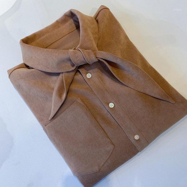 

elfstyle 2021 winter/autumn style est women camel long sleeve blouse shirt features bow ties women's blouses & shirts, White