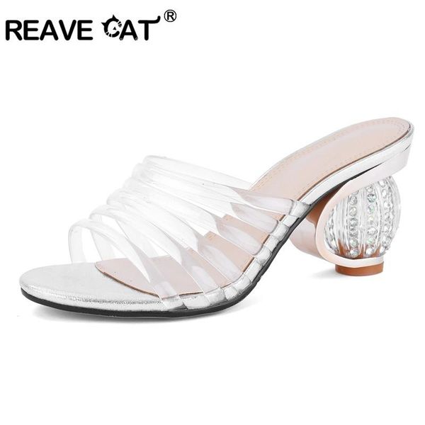 

slippers reave cat women ladies sandal slip on stripe clear heel transparent red summer outside slides big size 43, Black
