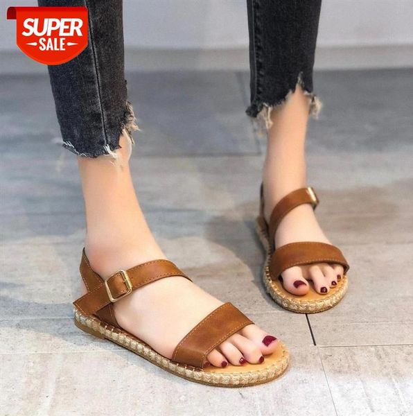 

2021 summer women shoes flat sandals ladies fashion roma solid peep toe casual sandales femme womens #dv7h, Black