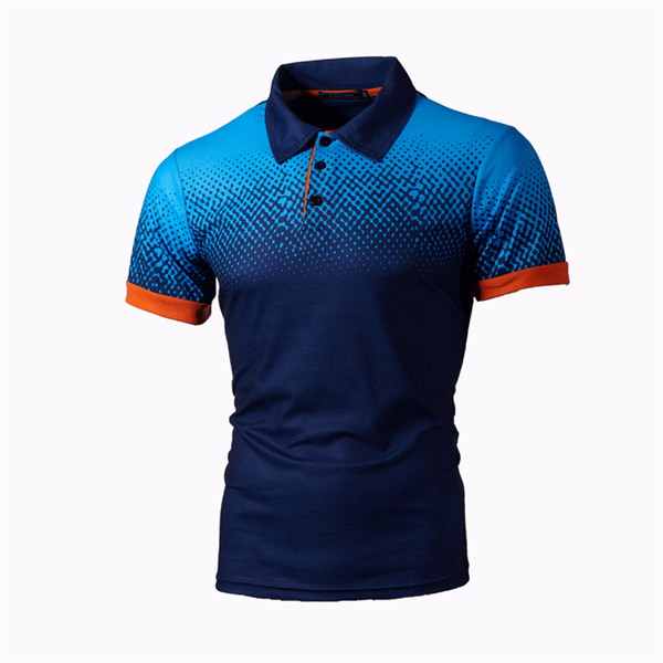 

men's polos 2021 summer gradient color 3d printing t-shirt casual business simple lapel slim shirt, White;black
