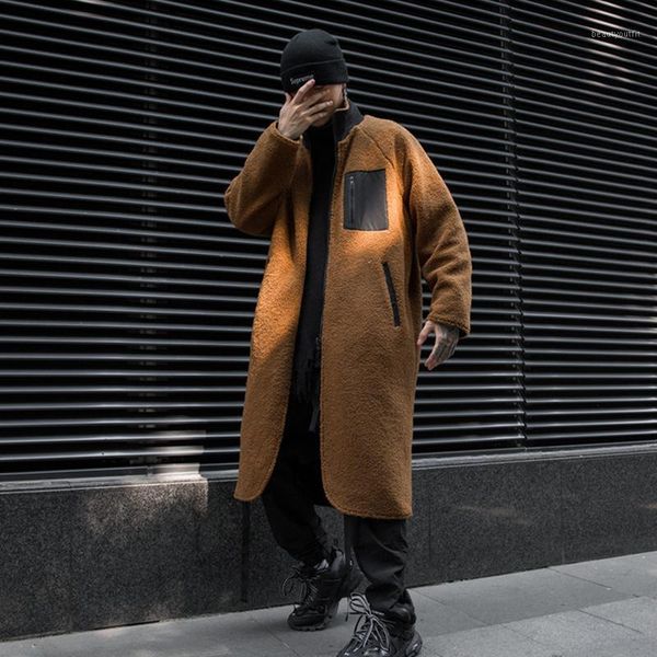 

men's trench coats men autumn winter inside outside 2 styles wear casual long windbreaker jacket male women streetwear thick coat overc, Tan;black