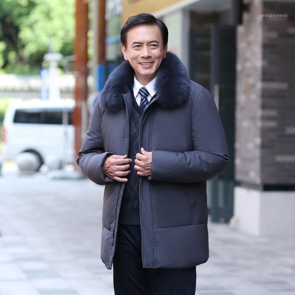 

men's down & parkas middle-aged and elderly business casual thick warm jackets winter jacket men fur white duck coats, Black