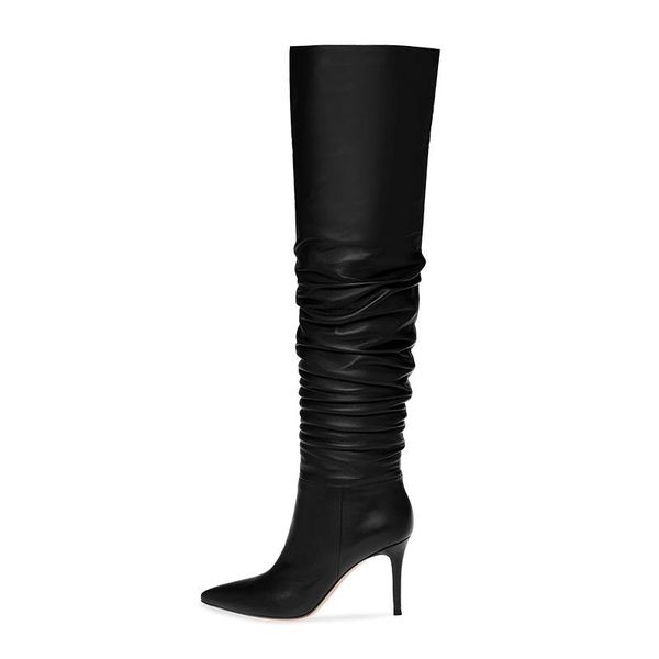 

boots tlj black burgundy pu pointed pleated women's large knee high