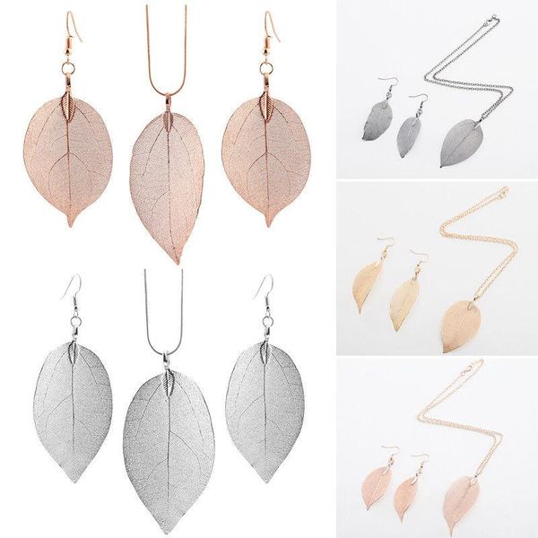 

earrings & necklace elegance fashion retro style leaf shape alloy jewelry set female friend small gift, Silver